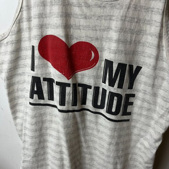 Vintage I Love My Attitude Tank Top Gray Cream XL Extra Large USA Striped Logo - Picture 13 of 14